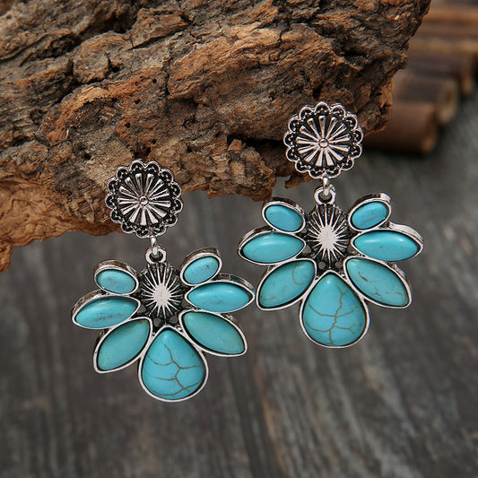 Artificial Turquoise Flower EarringsEarrings