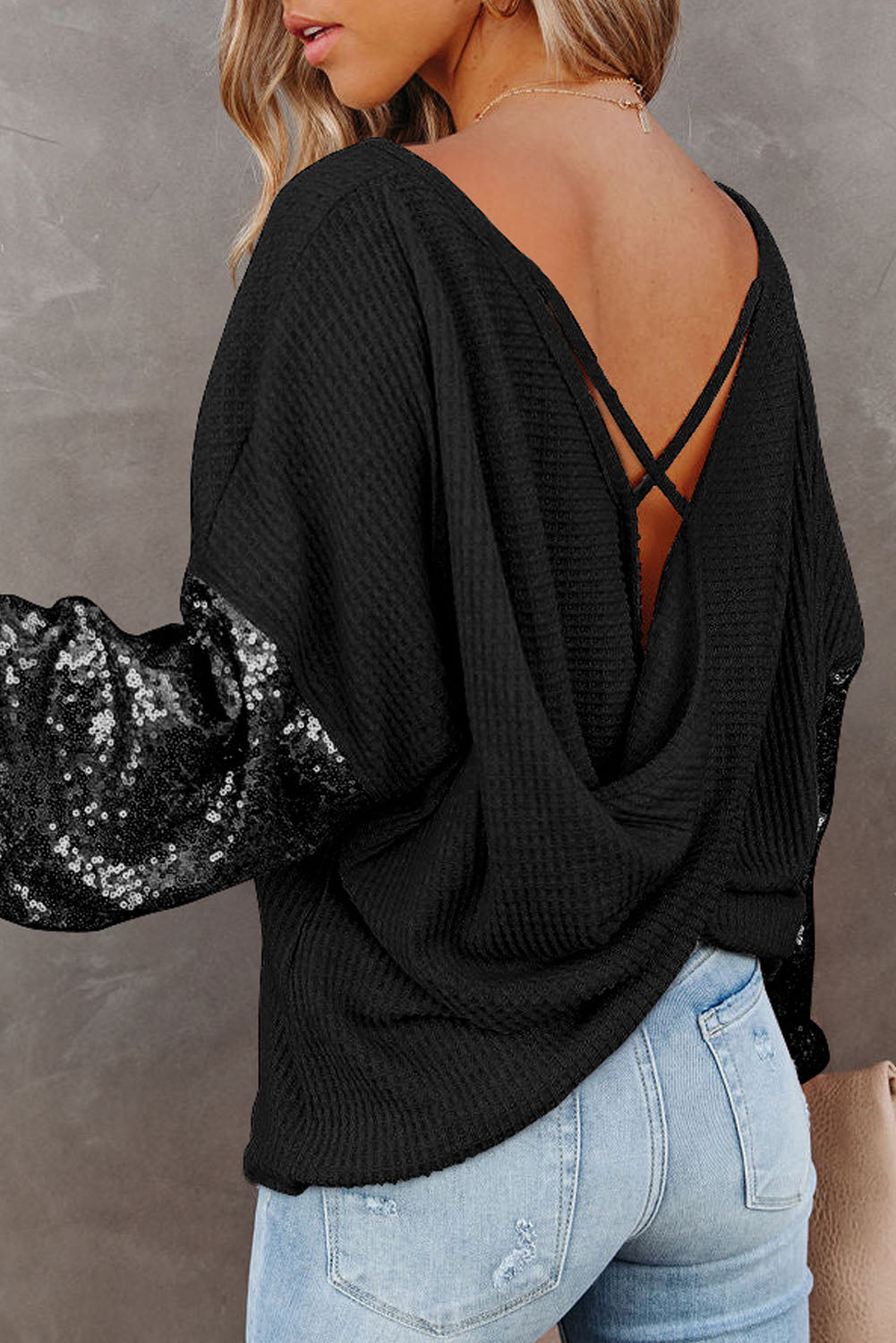 Sequin Waffle-Knit BlouseBlouses