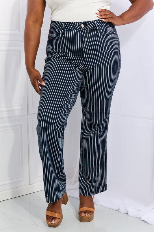 Judy Blue Cassidy Full Size High Waisted Tummy Control Striped Straight Jeans Posh Styles Apparel