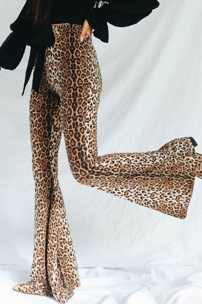 Leopard Print Flare Leg Pants Posh Styles Apparel