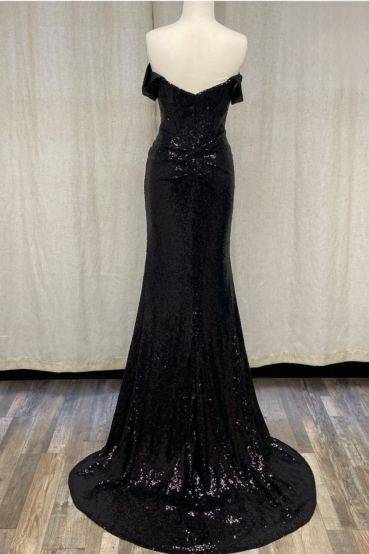 Off Shoulder Embroidered Sequins Open Back Long Evening Dress -6