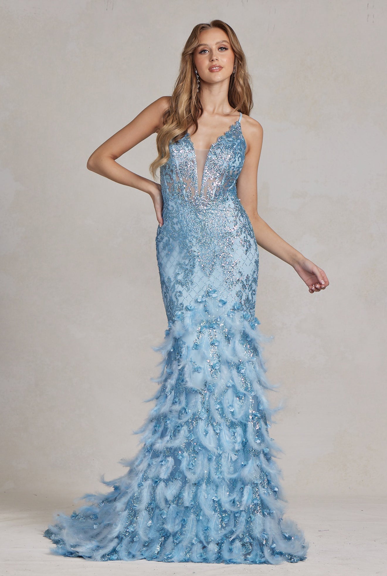 Ruffled Skirt Open Corset Back Mermaid Long Prom Dress NXC1111-8