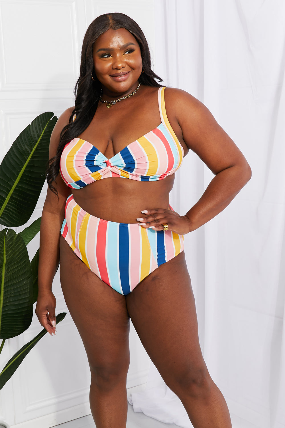 Marina West Swim Take A Dip Twist High-Rise Bikini in Stripe Posh Styles Apparel