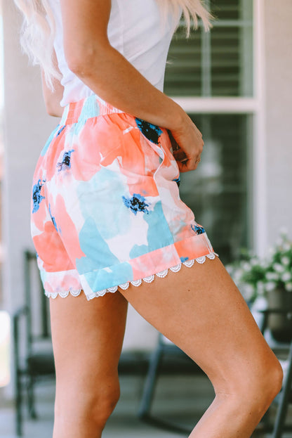 Printed Lace Trim Shorts with Pockets Posh Styles Apparel