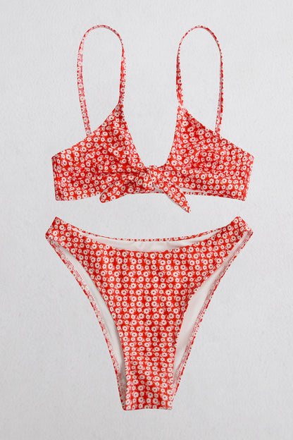 Printed Tie Front Spaghetti Strap Bikini Set Posh Styles Apparel
