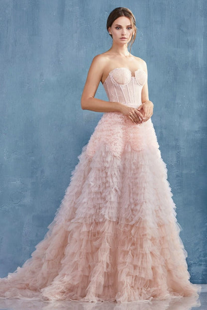 Strapless Ruffled Ombre Eva Ruffle Skirt Long Formal Dress Ball Gown -3