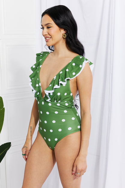 Marina West Swim Moonlit Dip Ruffle Plunge Swimsuit in Mid Green Posh Styles Apparel