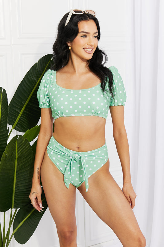 Marina West Swim Vacay Ready Puff Sleeve Bikini in Gum Leaf Posh Styles Apparel