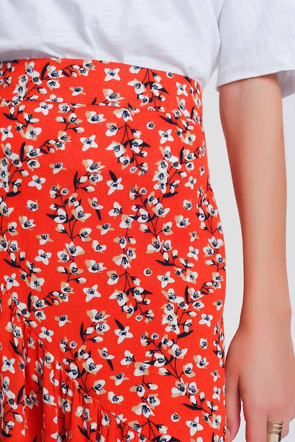 asymetric wrap printed red skirtSkirts