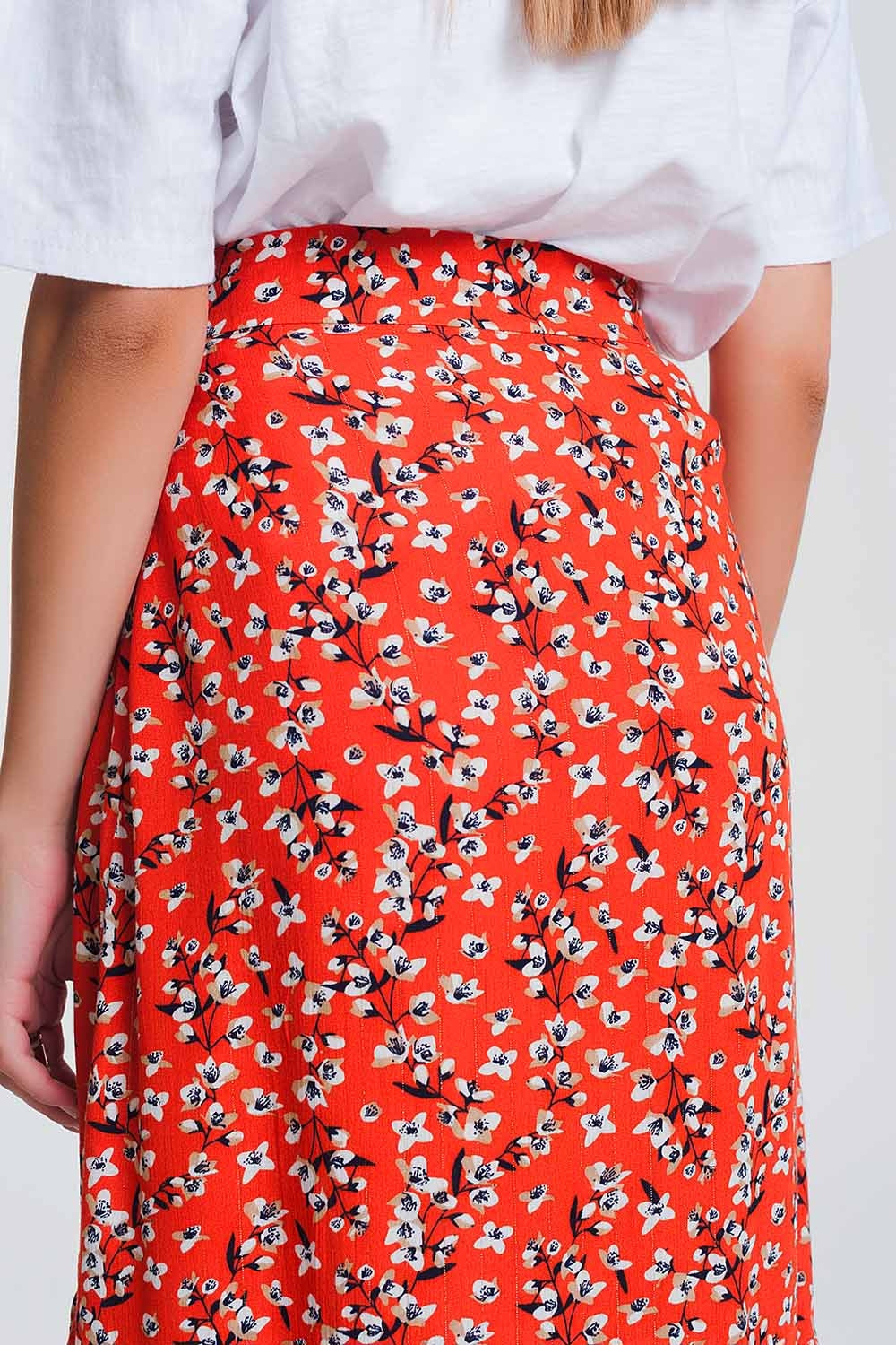 asymetric wrap printed red skirtSkirts