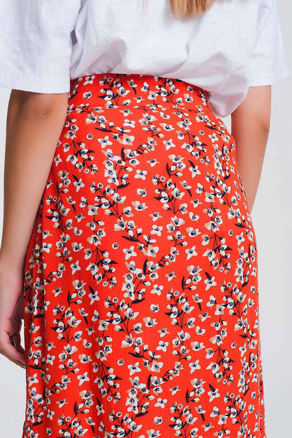 asymetric wrap printed red skirtSkirts