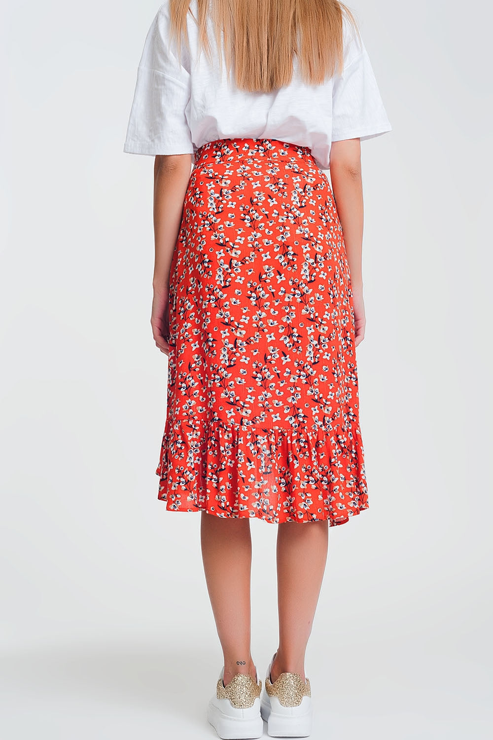 asymetric wrap printed red skirtSkirts