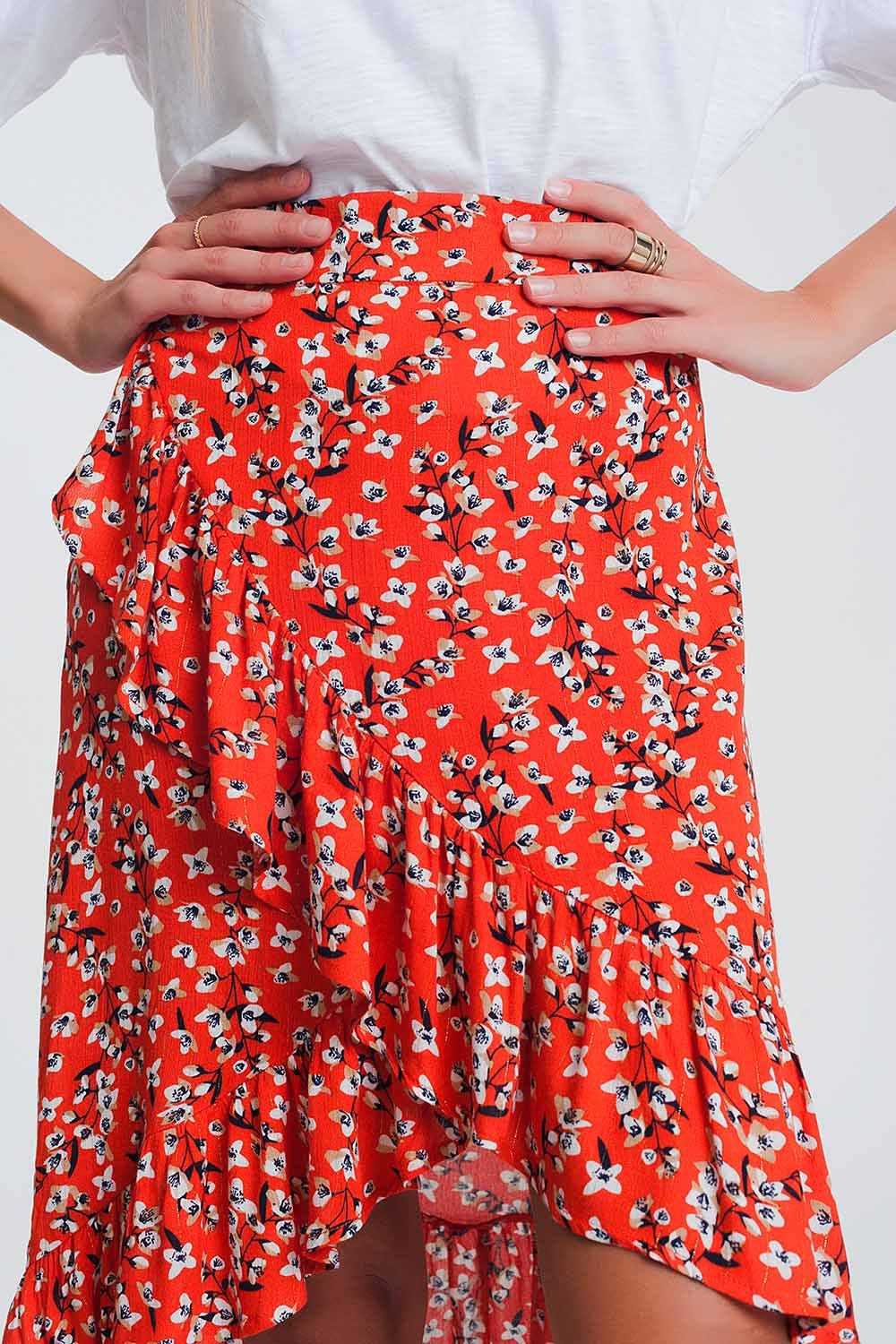 asymetric wrap printed red skirtSkirts