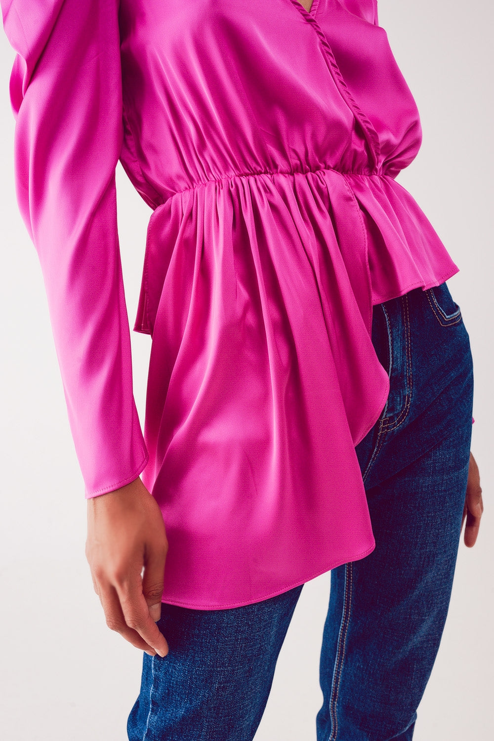 Asymmetric puff sleeve blouse in fuchsiaBlouses