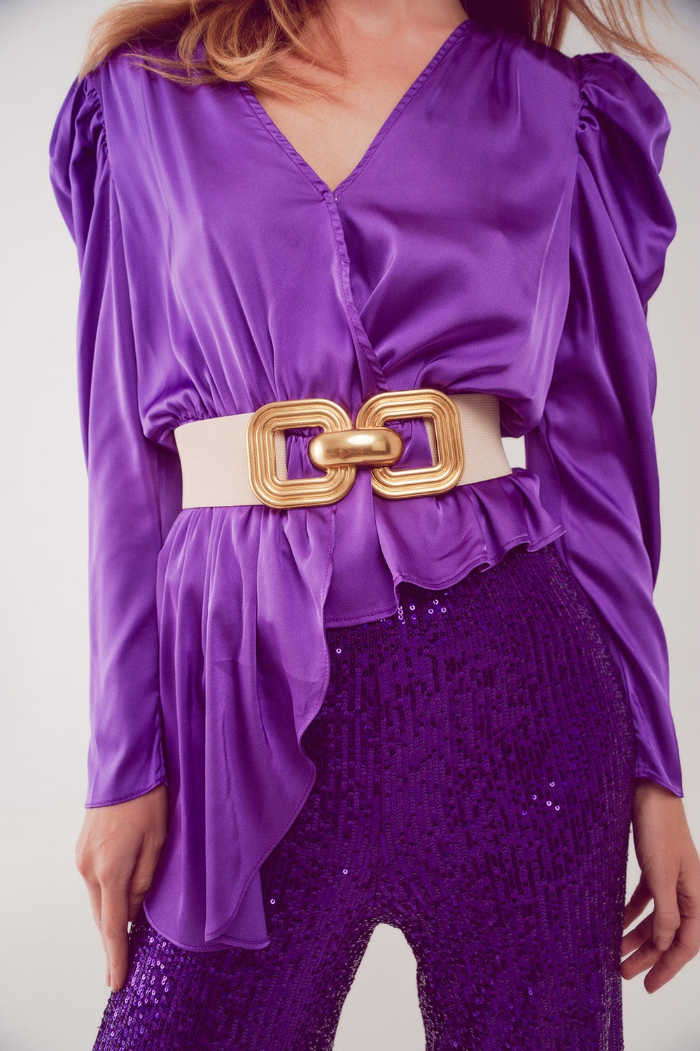 Asymmetric puff sleeve blouse in purpleBlouses