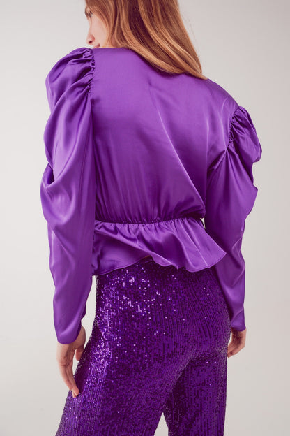 Asymmetric puff sleeve blouse in purpleBlouses