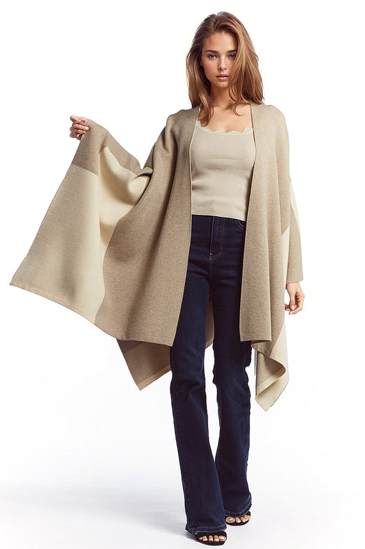 Q2 Asymmetrical poncho in light and dark brown