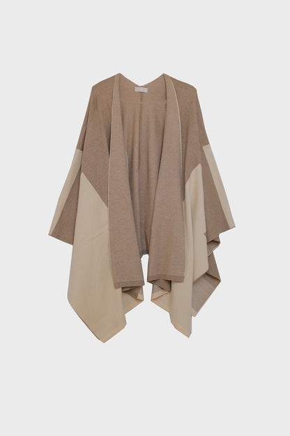 Asymmetrical poncho in light and dark brown