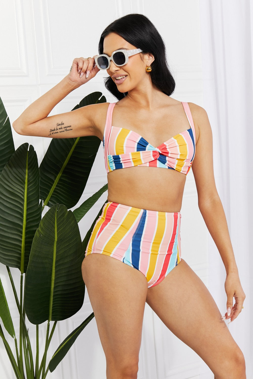 Marina West Swim Take A Dip Twist High-Rise Bikini in Stripe Posh Styles Apparel