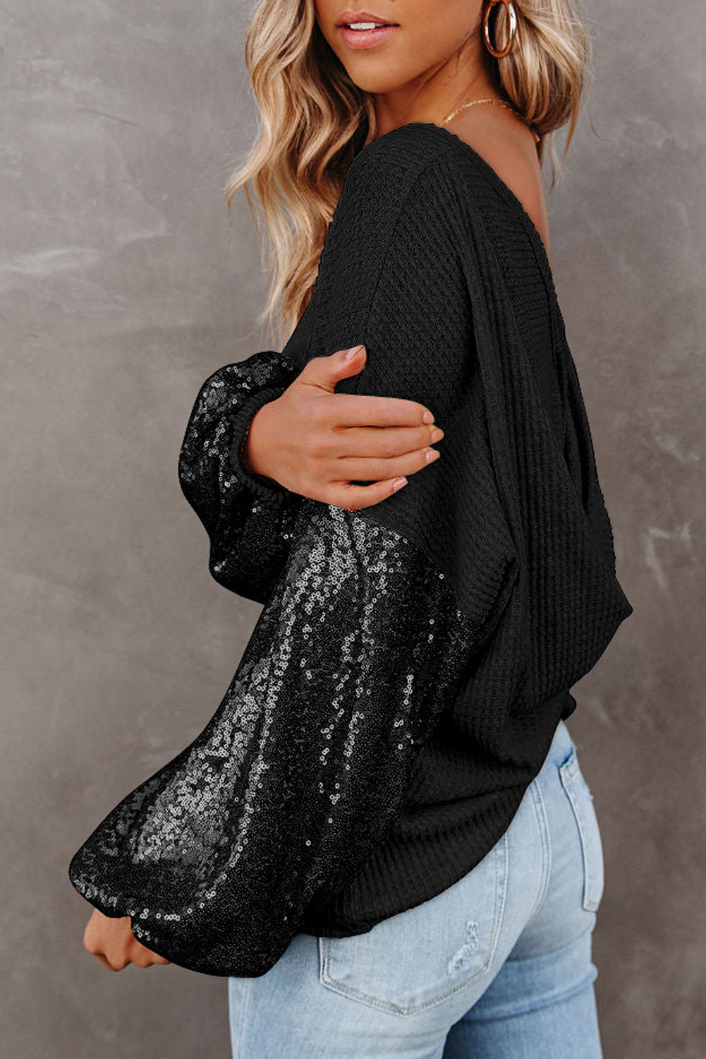 Sequin Waffle-Knit BlouseBlouses