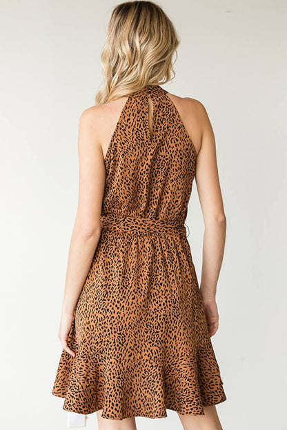 First Love Full Size Leopard Belted Sleeveless Dress Posh Styles Apparel
