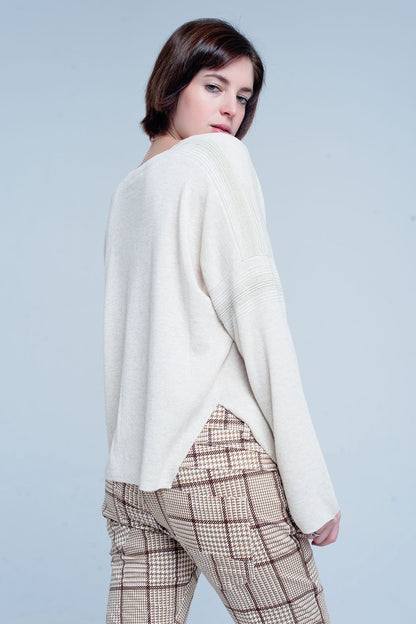 Beige Fine Knitted Sweater with Glitter DetailsSweaters