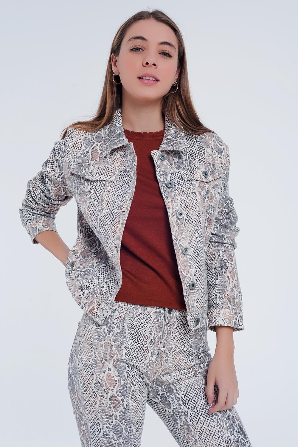 Q2 Beige snake print jacket