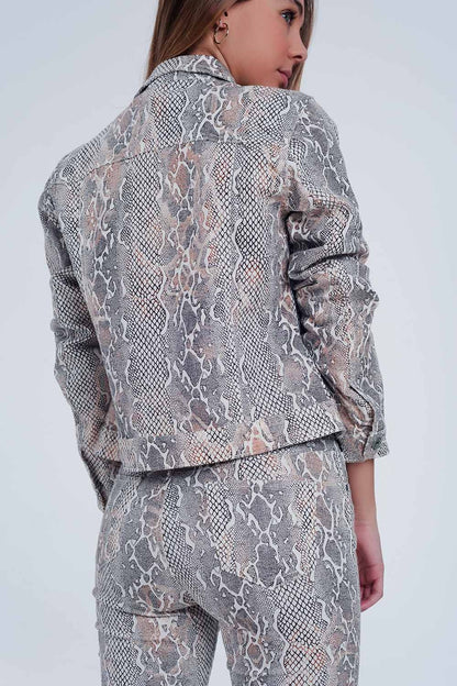 Beige snake print jacketCoats and Jackets