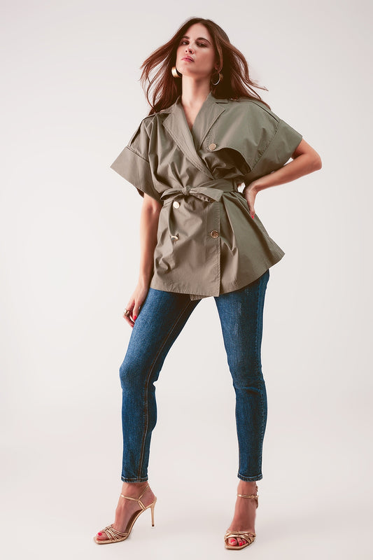 Q2 Belted jacket with drop shoulder in khaki