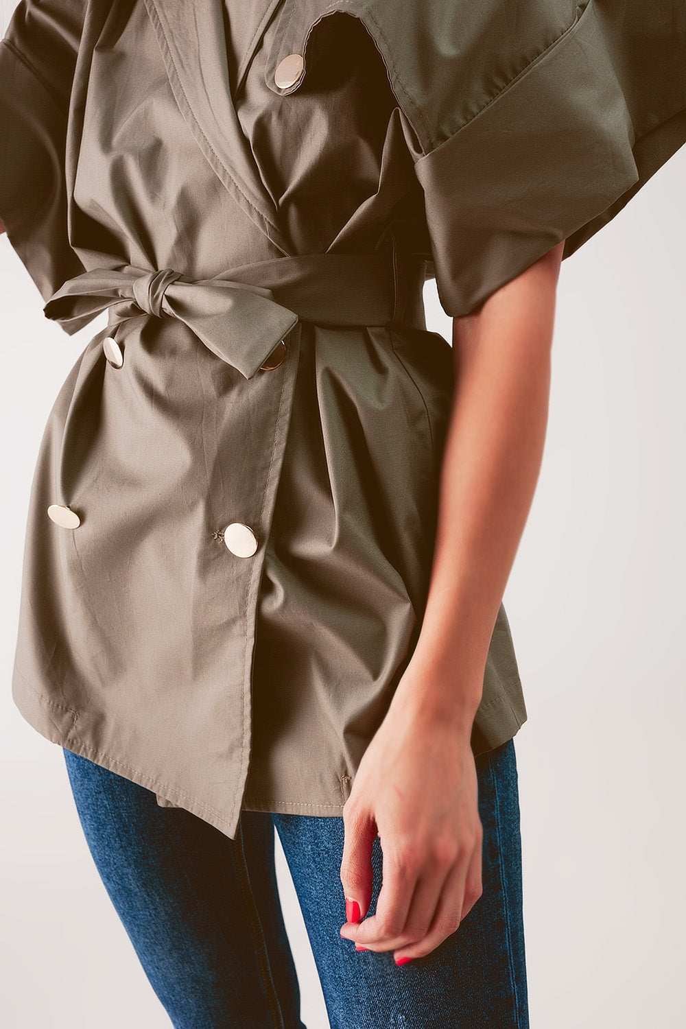 Belted jacket with drop shoulder in khakiCoats and Jackets