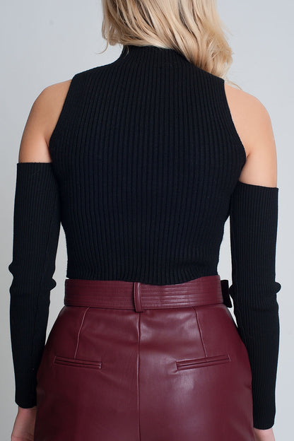 Black cut out rib sweater in fine knitSweaters