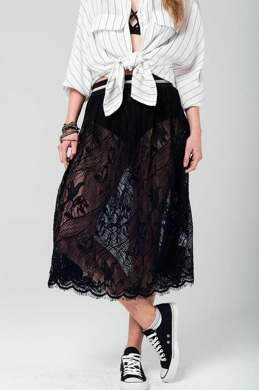 Q2 Black lace midi skirt