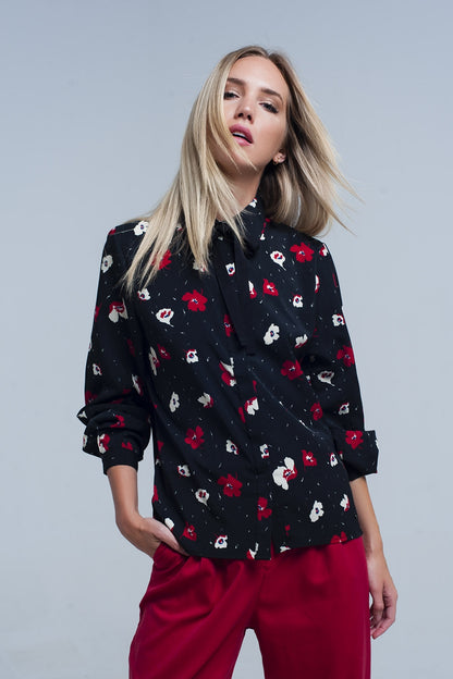Q2 Black shirt with red and white flowers