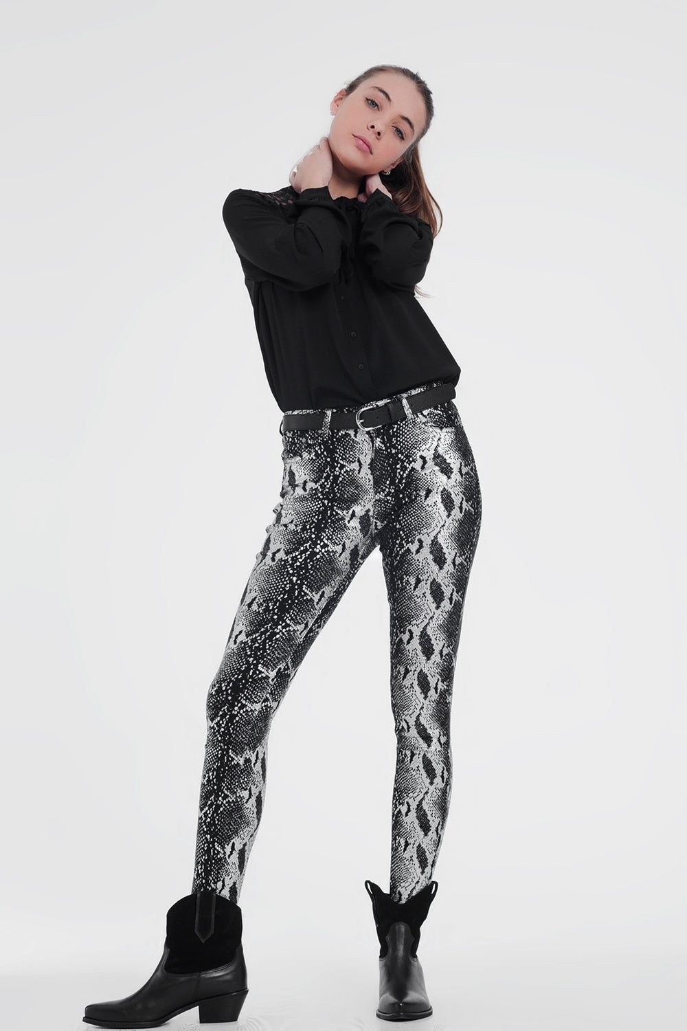 Black skinny shiny printed pantsJeans
