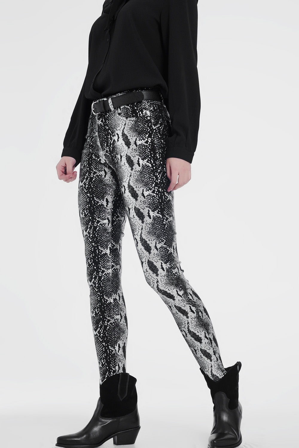 Black skinny shiny printed pantsJeans