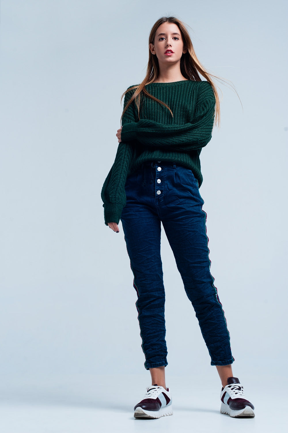 Blue Baggy Jeans multi-color side stripeJeans