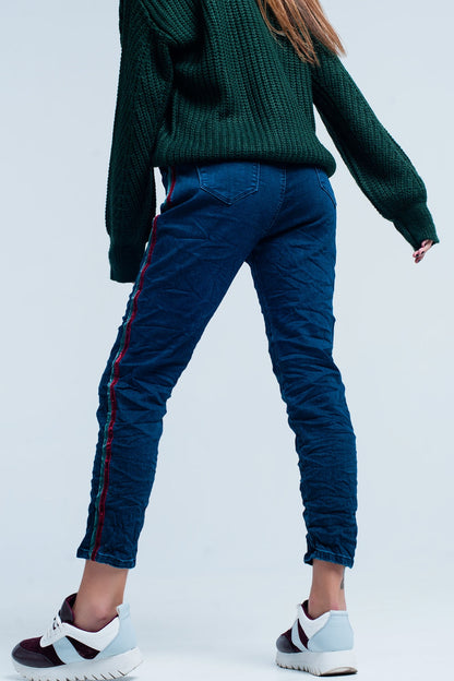 Blue Baggy Jeans multi-color side stripeJeans