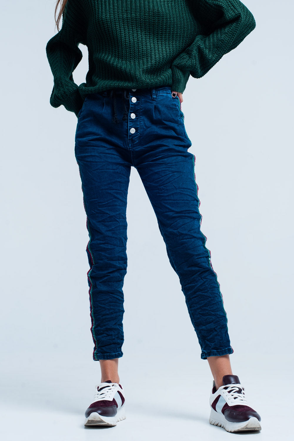 Blue Baggy Jeans multi-color side stripeJeans
