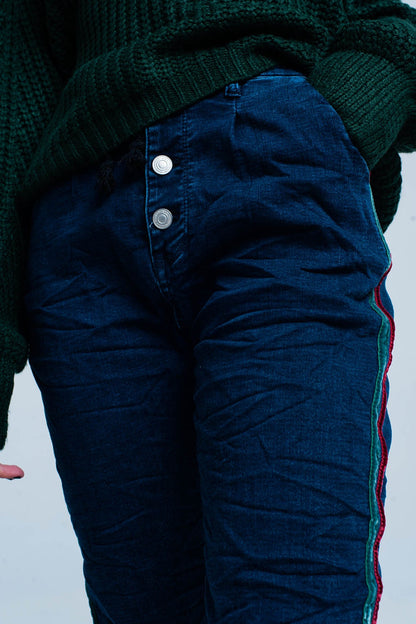 Blue Baggy Jeans multi-color side stripeJeans