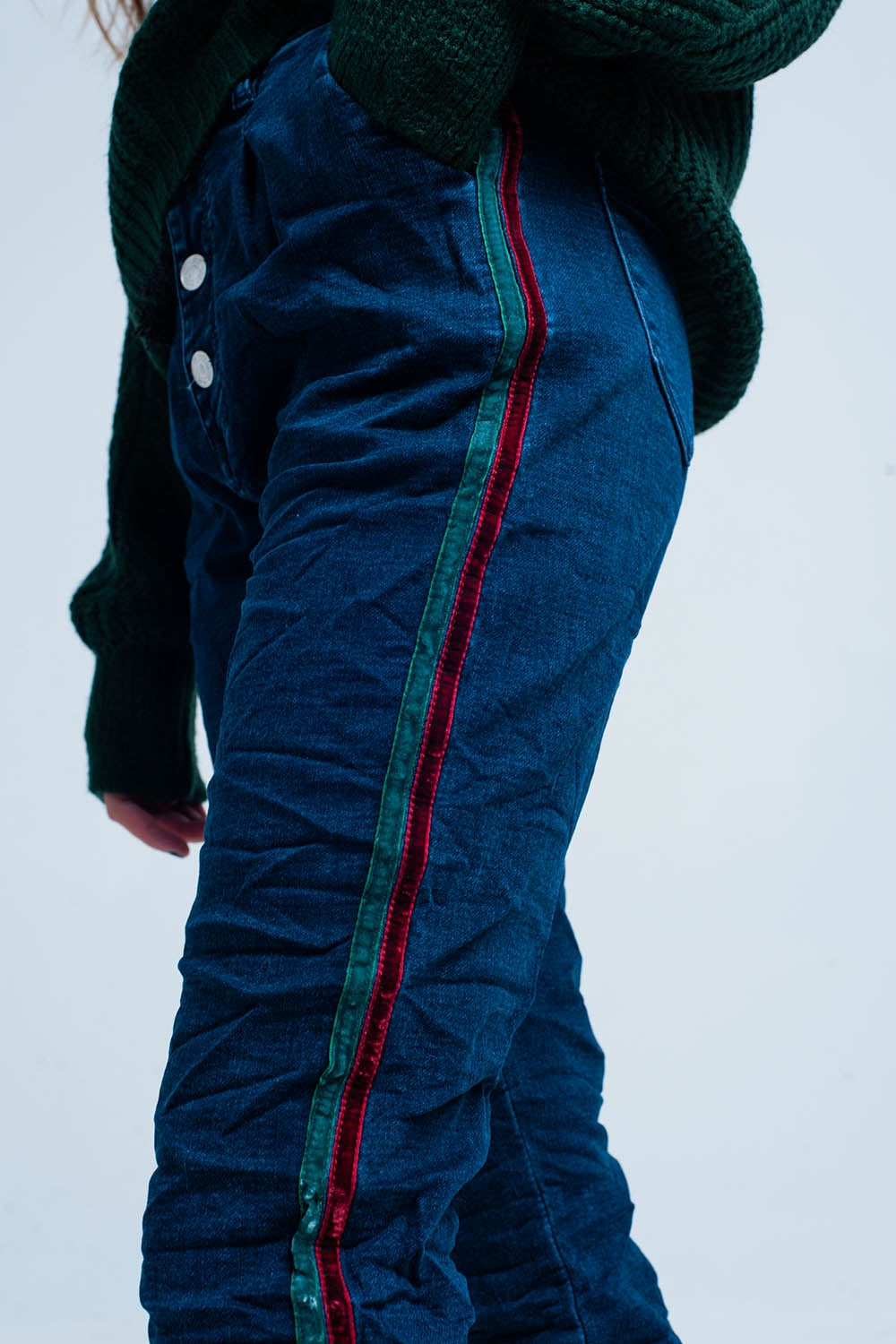 Blue Baggy Jeans multi-color side stripeJeans