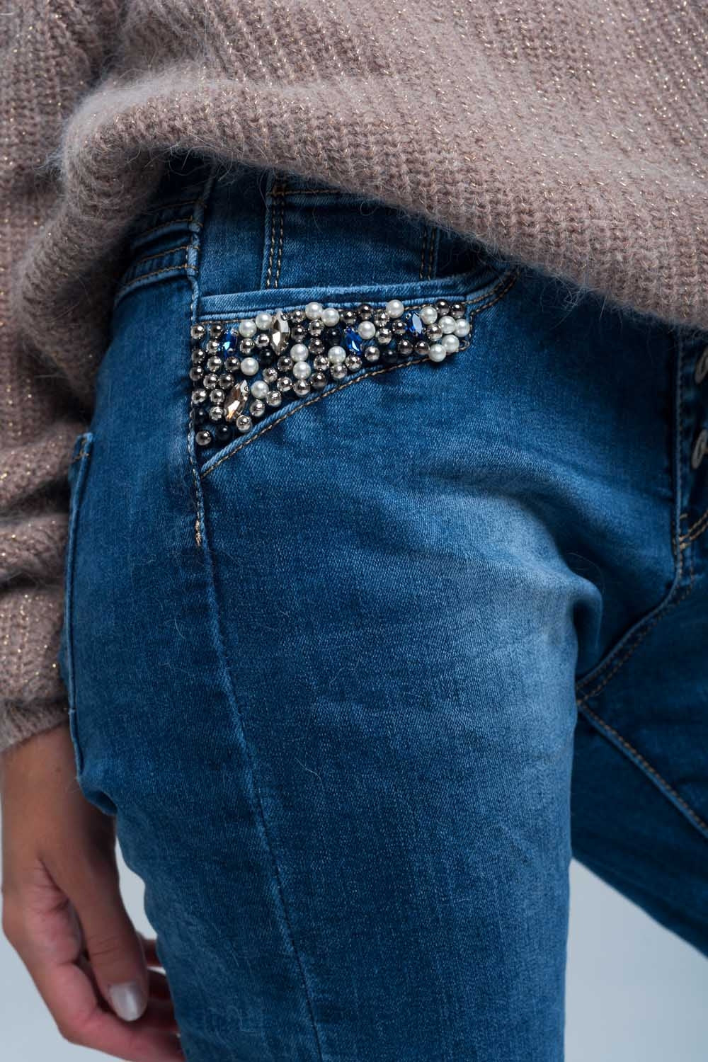 Blue boyfriend jeans with pearlsJeans