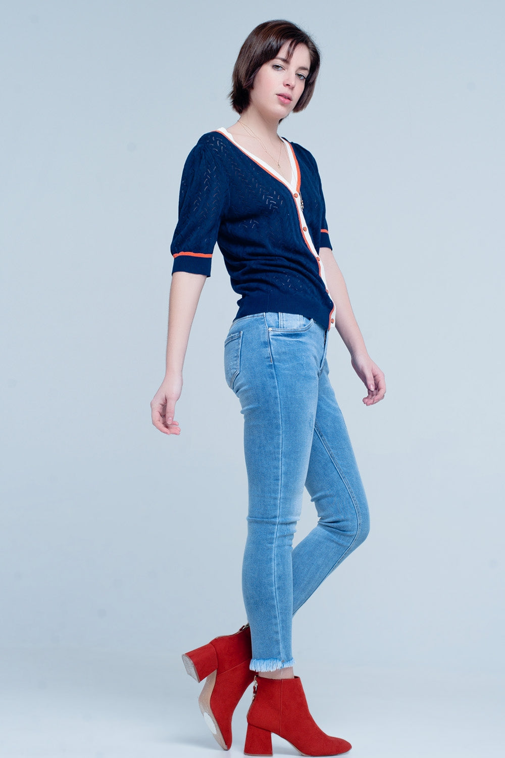 Blue Fringed Skinny JeansJeans