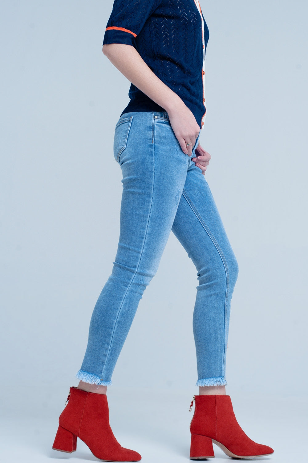 Blue Fringed Skinny JeansJeans