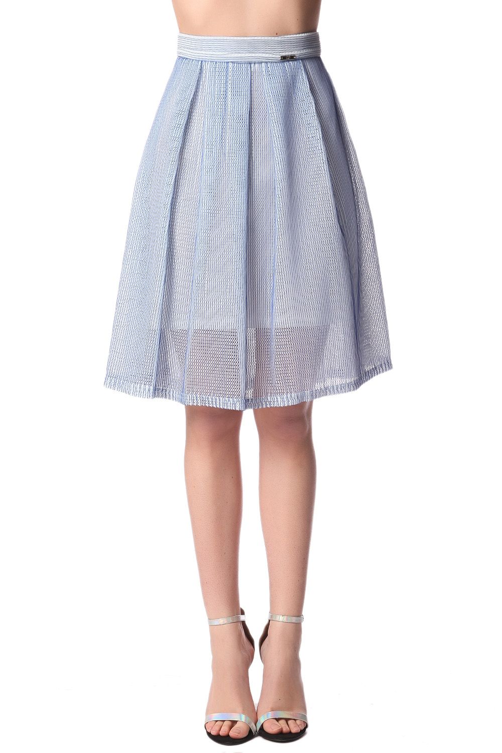 Q2 Blue mesh midi skirt with pleat detail