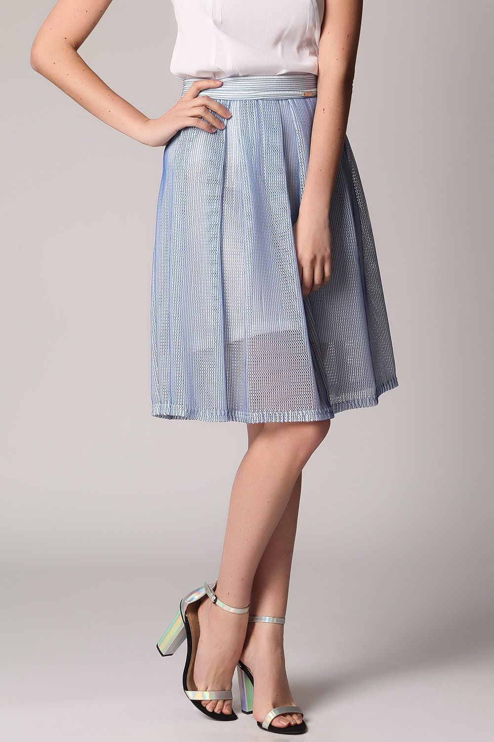 Blue mesh midi skirt with pleat detailSkirts