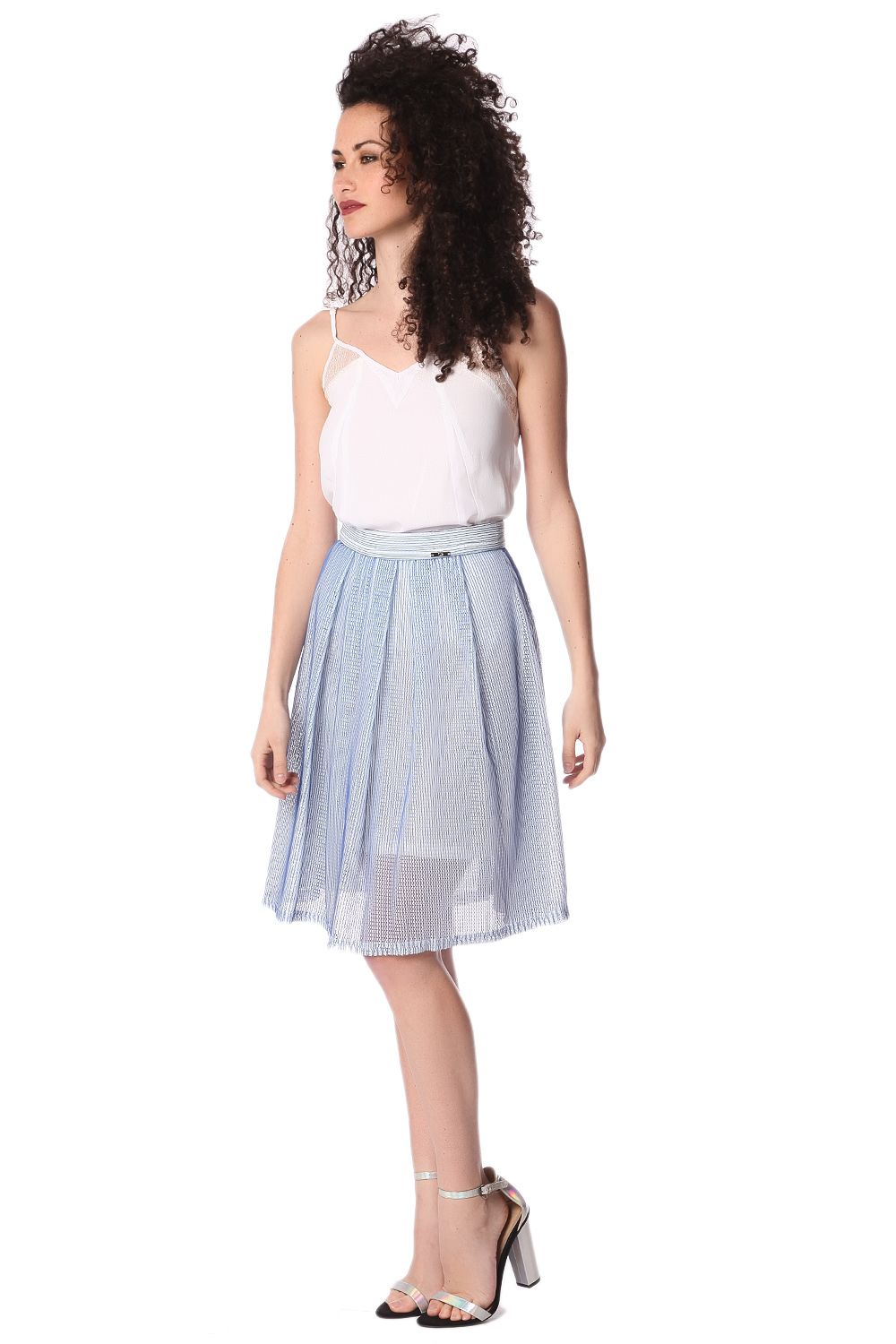 Blue mesh midi skirt with pleat detailSkirts