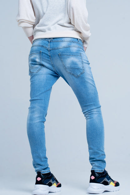 Blue Slashed Boyfriend JeansJeans