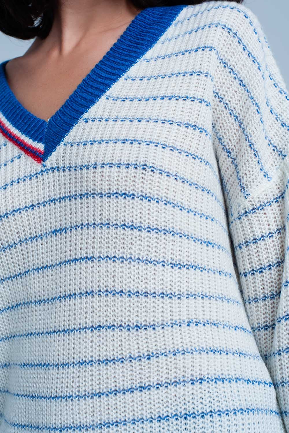 Blue Striped Sweater with V-neckSweaters