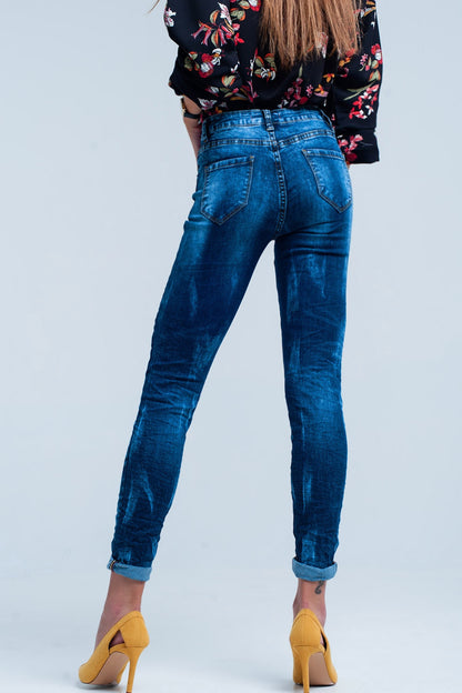 Blue wrinkled high-waist skinny jeansJeans