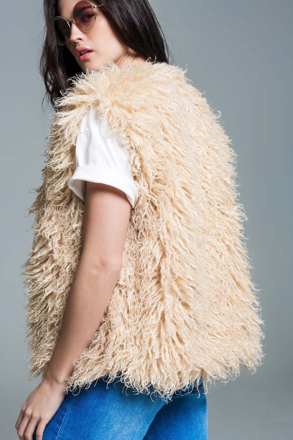 Boho Style Faux Fur Vest in Cream